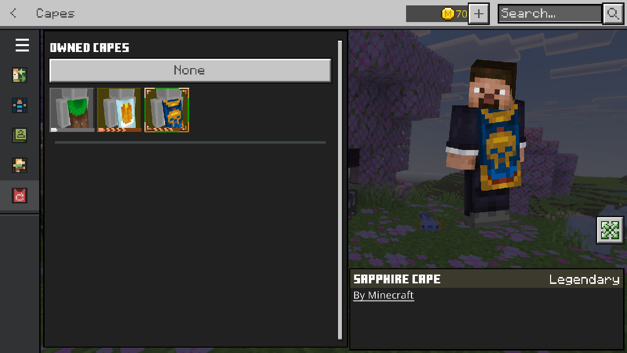 Sapphire Cape previewed in Minecraft Bedrock Edition via Bedrock Cosmos, capes section