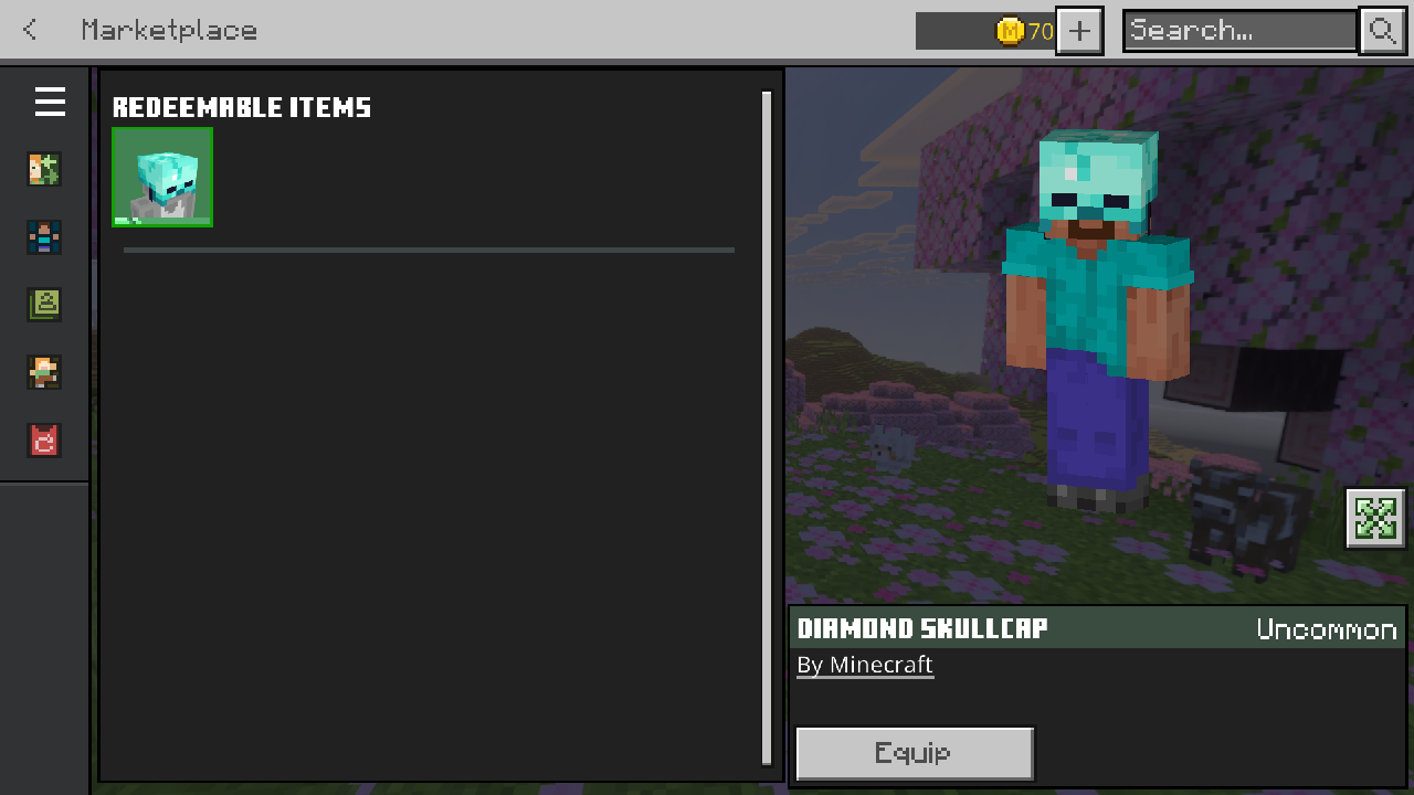Diamond Skullcap headwear equipped in Minecraft Bedrock Edition Character Creator